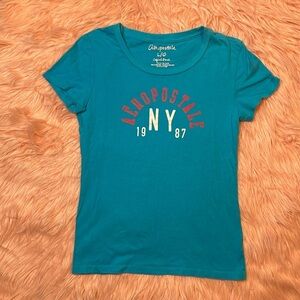 Aeropostale Blue Y2K‎ Short Sleeve Fitted T Shirt Size Large
